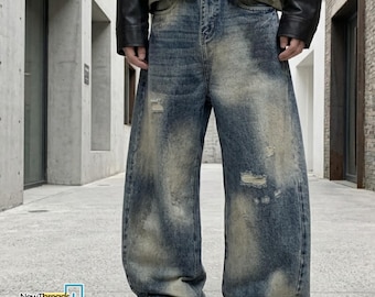 Washed Denim Jeans | Ripped Wide Leg Pants | Daily Wear | Vintage Y2K Streetwear