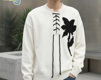 Floral Pullover Sweater | Retro Long Sleeve Top | Daily Wear | Y2K Streetwear Style