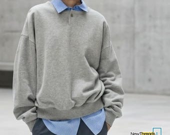 Oversized Henley Sweatshirt | Loose Fit Pullover | Warm Minimal Style | Casual Y2K Streetwear
