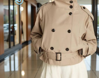 Women's Belted Trench Coat | Casual Button Short Jacket | Streetwear Winter Fashion