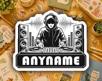 Custom DJ Name Sticker Personalized Vinyl Decal Waterproof Sticker Music Producer Gift Laptop Water Bottle Car Window DJ Equipment Case