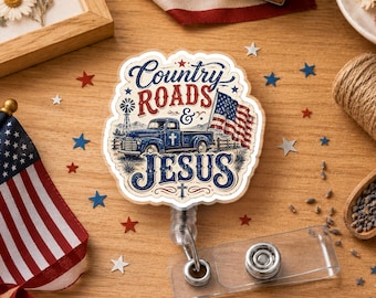 Country Roads And Jesus Badge Reel Christian Western Faith Badge Holder Nurse Teacher Coworker Gift Country Girl Gift