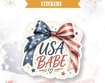 USA Babe Sticker Cute Patriotic Fourth Of July Decor Laptop Water Bottle Tumbler Americana USA Gift Decal