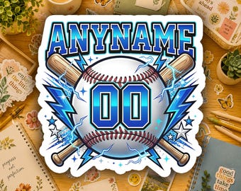 Personalized Baseball Name Sticker Custom Baseball Player Vinyl Decal Waterproof Team Gift Laptop Water Bottle Sports Sticker
