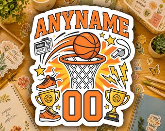 Basketball Jersey Name Sticker Personalized Player Number Vinyl Decal Custom Team Gift Waterproof Laptop Water Bottle Sports Bag