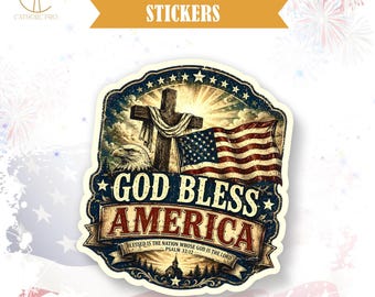 God Bless America Sticker Patriotic Fourth Of July Decor Laptop Water Bottle Tumbler Americana USA Gift Decal