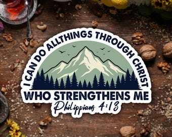Todo lo puedo en Cristo (Filipenses 4:13), calcomanía con versículo bíblico cristiano, calcomanía de fe, vinilo religioso, regalo para laptop o botella de agua.