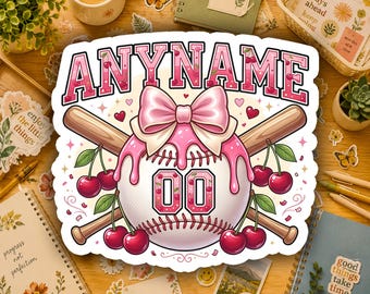 Personalized Baseball Girl Name Sticker Custom Softball Player Vinyl Decal Waterproof Team Gift Helmet Bat Bag Laptop Water Bottle Gift