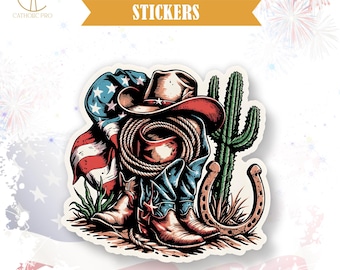 Western Patriotic Cowboy Boots Sticker Fourth Of July Decor Laptop Water Bottle Tumbler Americana USA Gift Decal