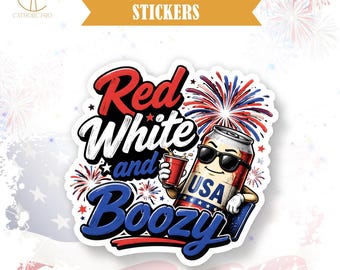 Red White And Boozy Sticker Funny Patriotic Fourth Of July Decor Laptop Water Bottle Tumbler Americana USA Party Gift Decal