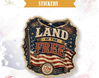 Land Of The Free Sticker Patriotic Fourth Of July Decor Laptop Water Bottle Tumbler Americana USA Party Gift Decal