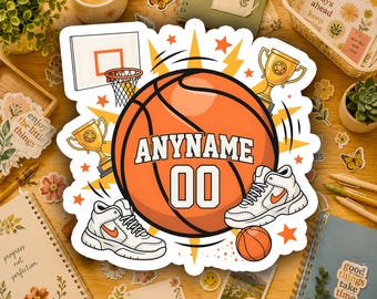Personalized Basketball Name Number Sticker Custom Basketball Player Vinyl Decal Waterproof Team Gift Laptop Water Bottle Sports Bag
