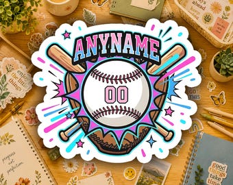 Personalized Baseball Player Name Sticker Custom Baseball Number Vinyl Decal Waterproof Team Gift Sports Bag Laptop Water Bottle