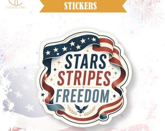 Stars Stripes Freedom Sticker Patriotic Fourth Of July Decor Laptop Water Bottle Tumbler Americana USA Party Gift Decal