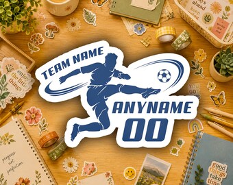 Personalized Soccer Team Name Sticker Custom Jersey Number Vinyl Decal Player Gift Waterproof Sports Bag Laptop Water Bottle