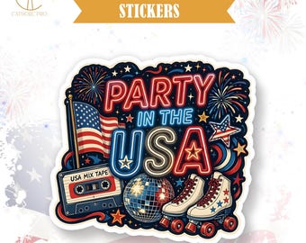 Party In The USA Sticker Patriotic Fourth Of July Decor Laptop Water Bottle Tumbler Americana USA Party Gift Decal