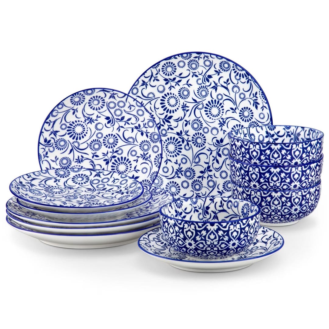 12 Piece Porcelain Dinnerware Sets for 4, Elegant High Quality Ceramic ...