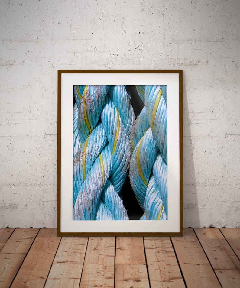 Rope Art Nautical Rope Print Blue and Yellow Bathroom Wall Art Etsy