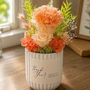 プリザーブドフラワーポットギフト – 手作りのフラワーデスクデコレーション、永遠の花のアレンジメント、セラミックプランターギフト、母の日のギフト