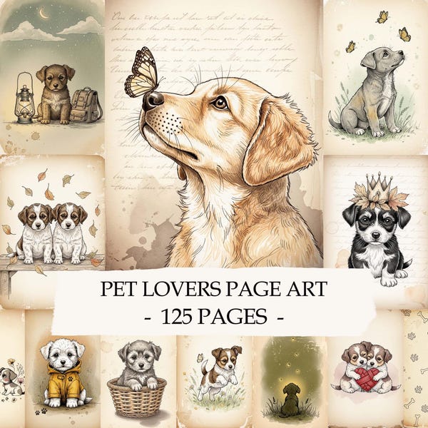 Vintage Puppy Junk Journal Kit, Dog Scrapbook Paper (Digital Download)