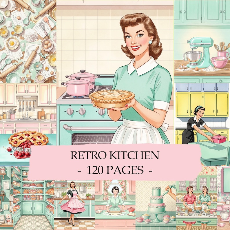 Retro Kitchen Junk Journal Kit, 1950s Housewife Scrapbook Papers ...