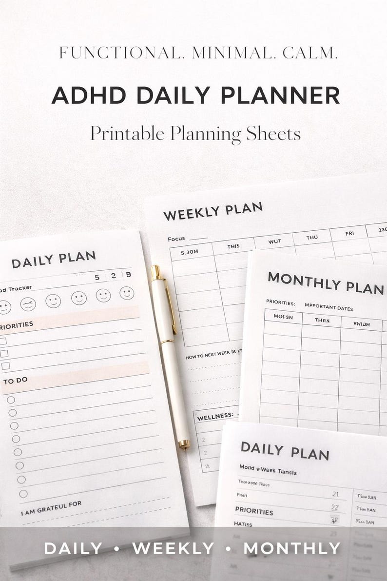 ADHD Daily Planner Printable | Minimalist A4 Productivity Planner ...