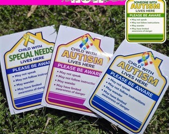 Autism Awareness Safety Decal | Child Special Needs Lives Here Home Alert