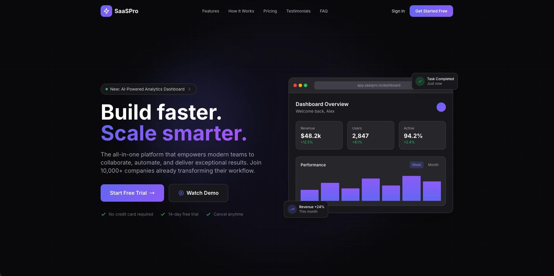 Saas Dark Mode Landing Page Template, Tailwind CSS Website, Dark Theme ...
