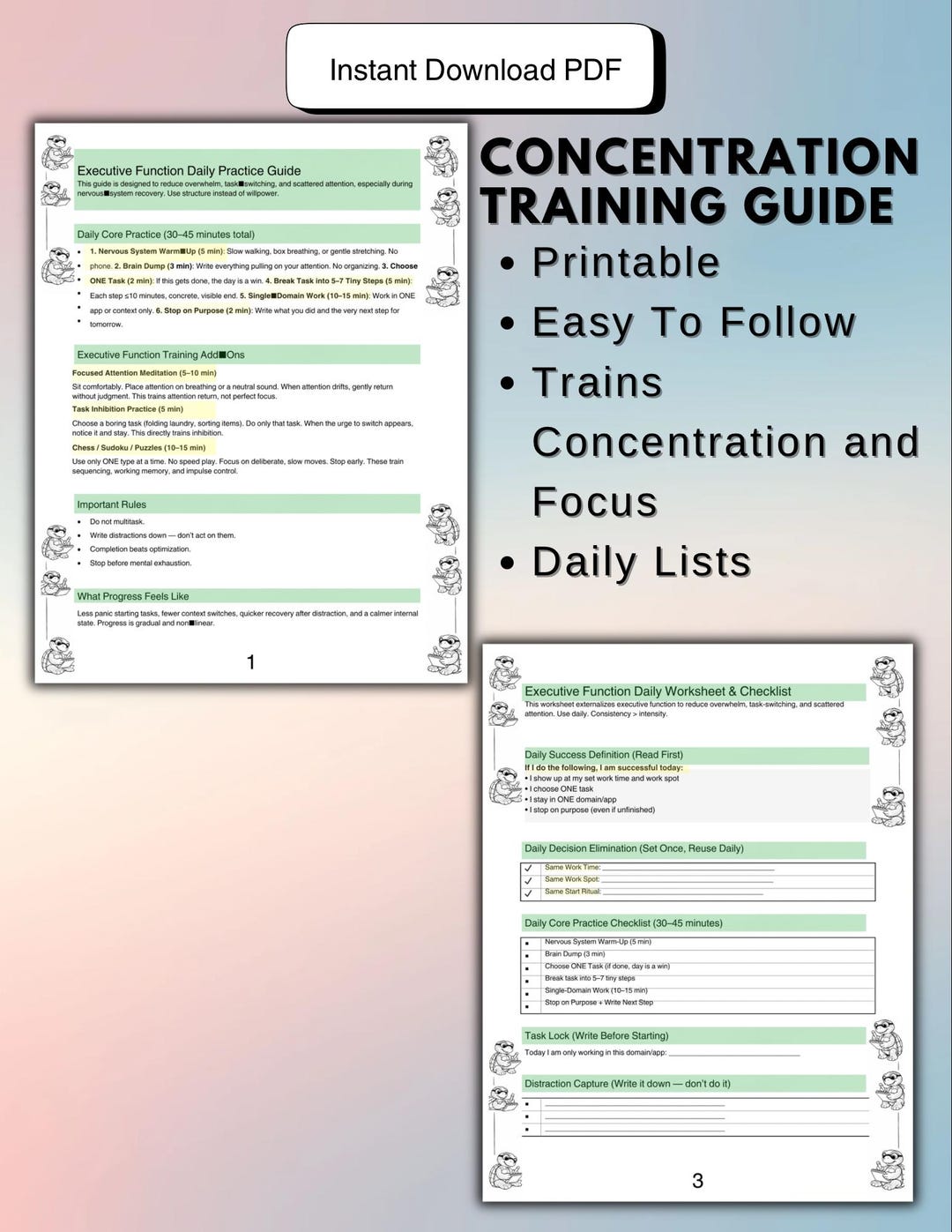 Executive Function Worksheet | Daily Focus Training Guide (printable ...