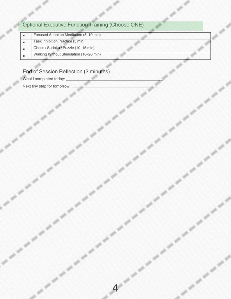 Executive Function Worksheet | Daily Focus Training Guide (printable ...
