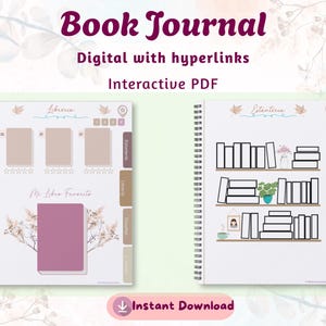 Interactive Book Journal PDF with Hyperlinks | Reading Tracker | Book Review Planner | Book Lover Gift