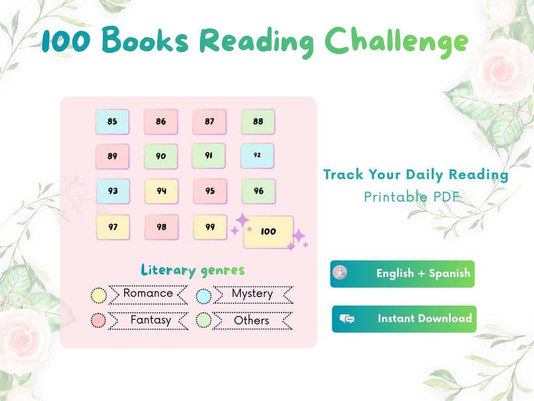 100 Books Reading Challenge Printable | Book Tracker PDF | Reading ...