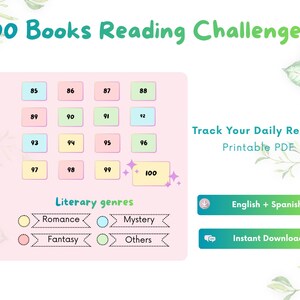 100 Books Reading Challenge Printable | Book Tracker PDF | Reading Challenge Tracker | Book Log | Reading Journal Page | Instant Download