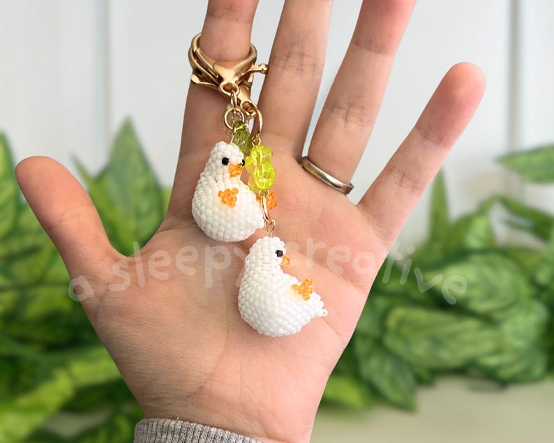 3D Beaded Duck Keychains x2