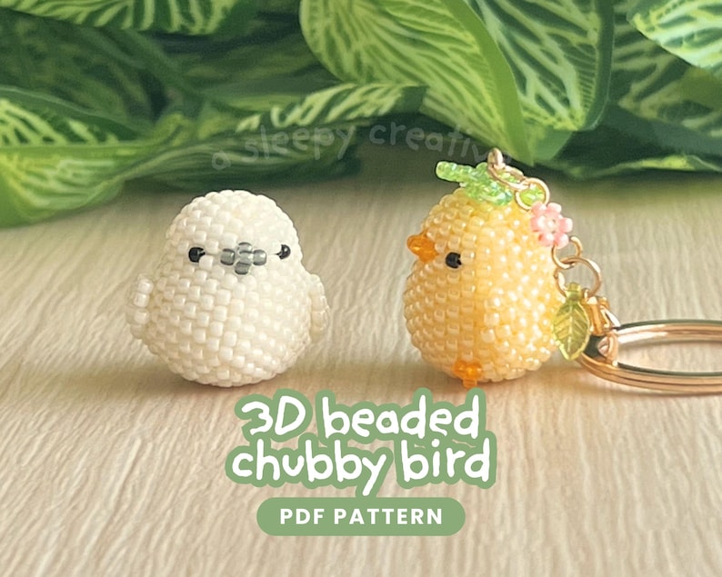Beaded Chubby Bird Pattern PDF • 3D Seed Bead Tutorial | Peyote Stitch Keychain DIY image 1