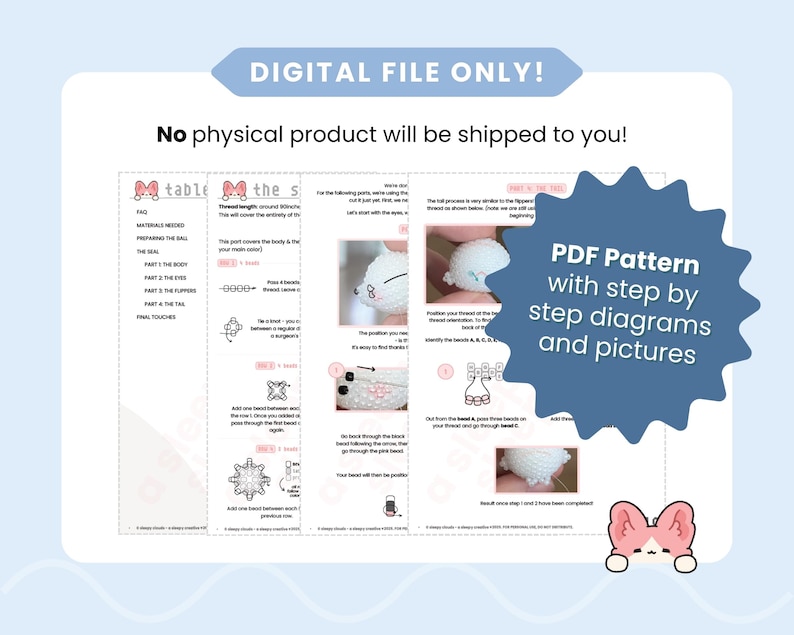 May include: A digital PDF pattern with step-by-step diagrams and pictures. The pattern includes instructions for creating a crocheted item. The image also includes the text "DIGITAL FILE ONLY!" and "No physical product will be shipped to you!"
