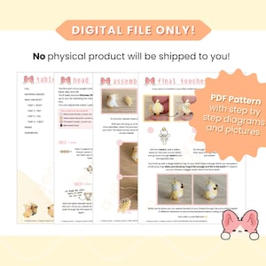 May include: A digital PDF pattern document for a beaded bird craft project. The pages feature step-by-step instructions, diagrams, and photographs of the assembly process. Text includes 'DIGITAL FILE ONLY!' and 'PDF Pattern with step by step diagrams and pictures'.