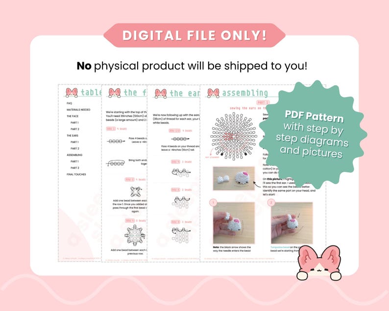 May include: A digital PDF pattern with step-by-step diagrams and pictures. The document includes instructions for assembling a craft project. Text on the document reads "DIGITAL FILE ONLY! No physical product will be shipped to you!"