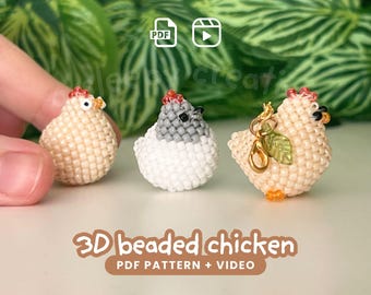 Schema per pollo con perline PDF • Tutorial per perline 3D / Portachiavi fai da te con punto peyote