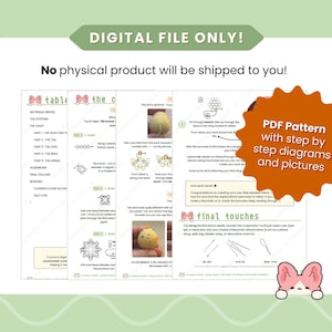 May include: A digital PDF pattern with diagrams and pictures to guide crafting. The pattern provides instructions for a small item. Text on the image reads "DIGITAL FILE ONLY!" and "No physical product will be shipped to you!"