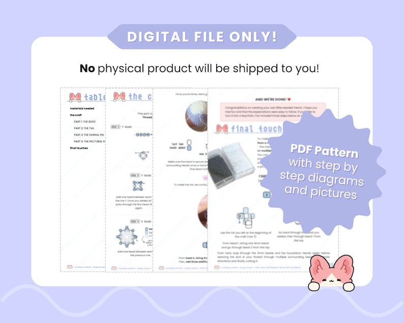 May include: A digital PDF pattern with step-by-step diagrams and pictures. The image includes the text "DIGITAL FILE ONLY! No physical product will be shipped to you!" and "PDF Pattern with step by step diagrams and pictures."