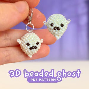 Patrón de fantasma con cuentas en PDF • Tutorial de cuentas 3D / Llavero con puntada peyote (hazlo tú mismo)