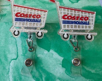 Portatarjetas retráctil inspirado en la temática de Grocery Basket Costco White Wheels