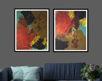 Small UNIQUE Abstract Acrylic Art ,"Too Bad " A & B Pair,  Minimalist, 16 x 20, Modern Art , Hand Painted, Contemporary, Home Décor