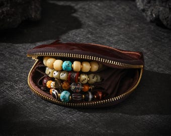 AURA DEER Vintage Jewelry Pouch Leather Travel Jewelry Case for Beads and Talismans