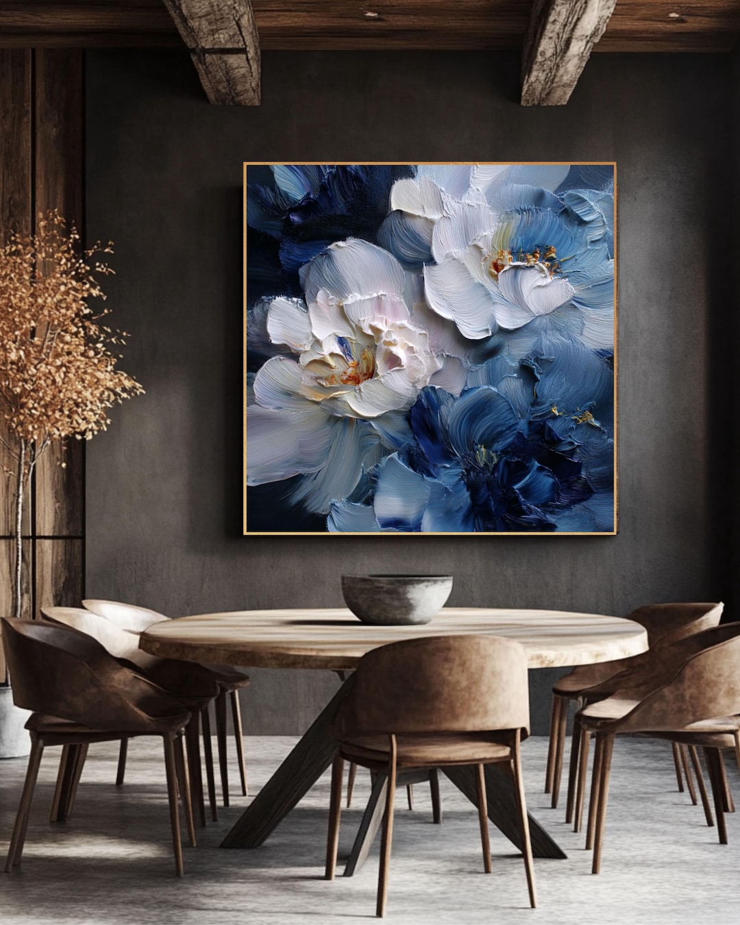 Abstract Blue Floral Canvas Print, Modern Impasto Flower Wall Art - Etsy