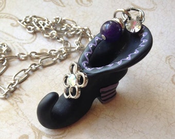 Halloween Witch's Boot Shoe Charm Necklace Jewelry