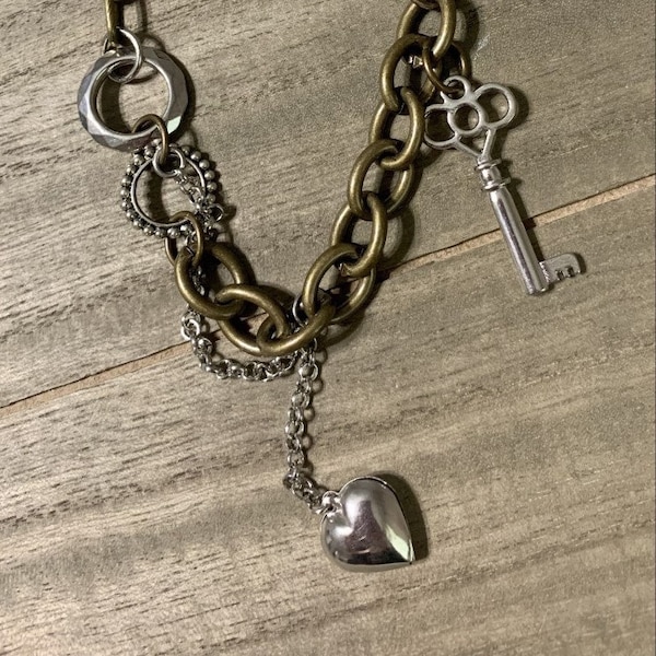 Lock Heart Key Under Lock And Key Charm Choker Necklace Silver Amy Labbe Art-i-Cake Charms