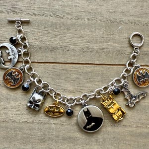 The Caped Crusader Bat man Inspired Batmobile Bat Signal Comic Superhero Dark Knight Charm Bling Bracelet Jewelry