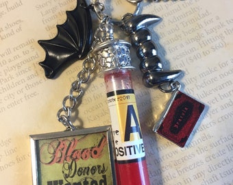 Halloween Blood Donors Wanted Vampire Dracula Blood Bat Art-i-Cake Charm Necklace Jewelry